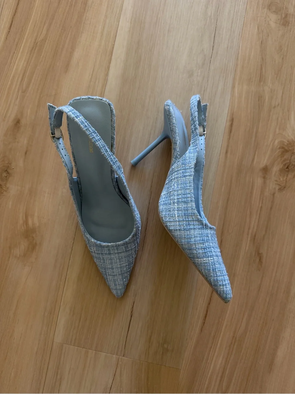 PrettyLittleThing Light Blue Tweed Slingback Stiletto Heels